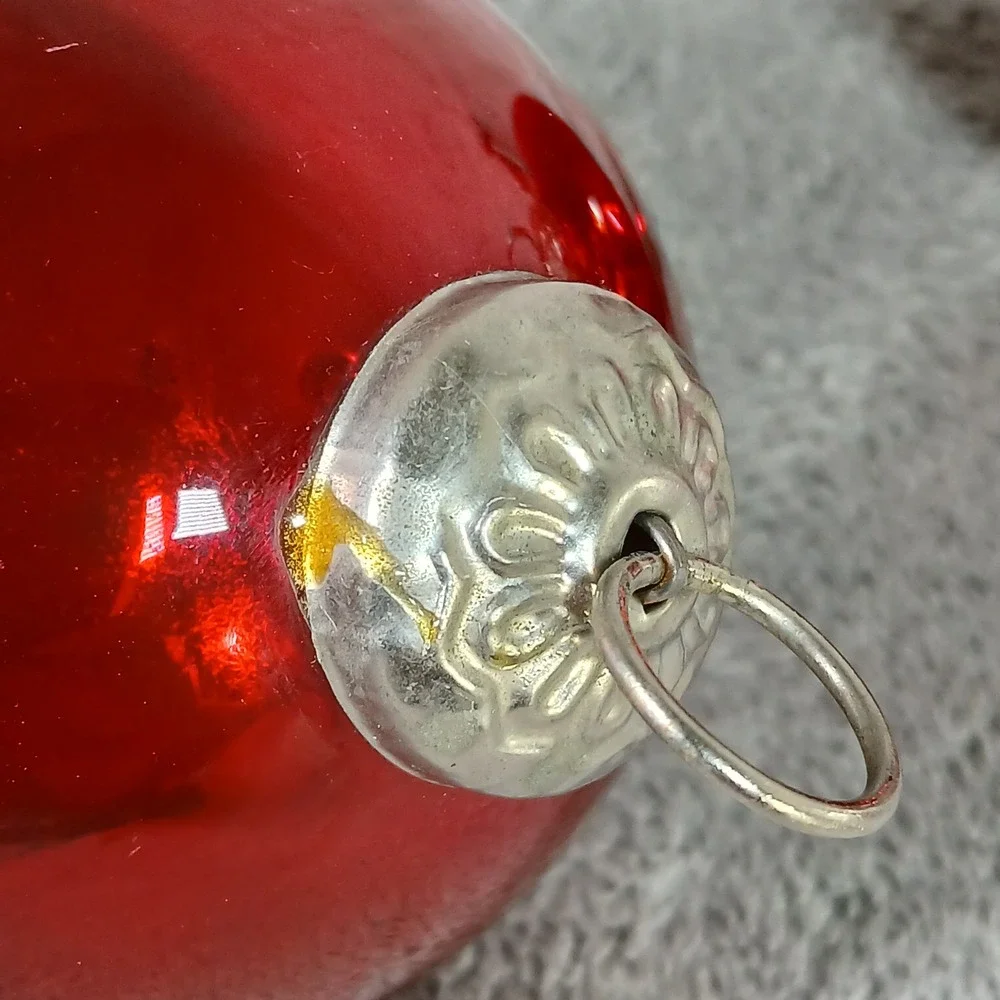 Mercury Glass Christmas Ornaments Kugel Style Crackle Red Silver Vintage 1950s